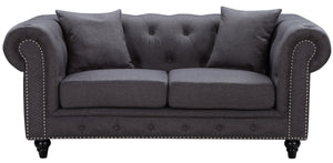 Chesterfield Grey Linen Loveseat