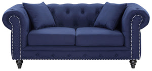 Chesterfield Navy Linen Loveseat