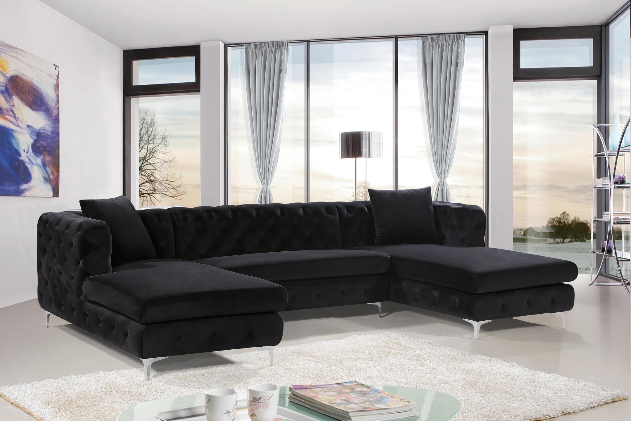 Gail Black Velvet 3pc. Sectional - Furnish 4 Less 98 (NY)*