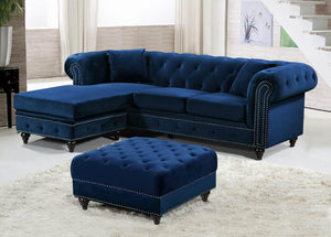 Sabrina Navy Velvet 2pc. Reversible Sectional - Furnish 4 Less 98 (NY)*