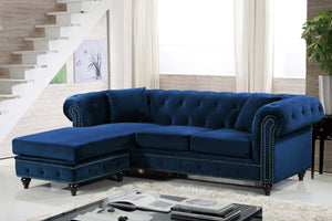 Sabrina Navy Velvet 2pc. Reversible Sectional - Furnish 4 Less 98 (NY)*