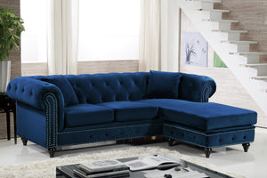 Sabrina Navy Velvet 2pc. Reversible Sectional - Furnish 4 Less 98 (NY)*