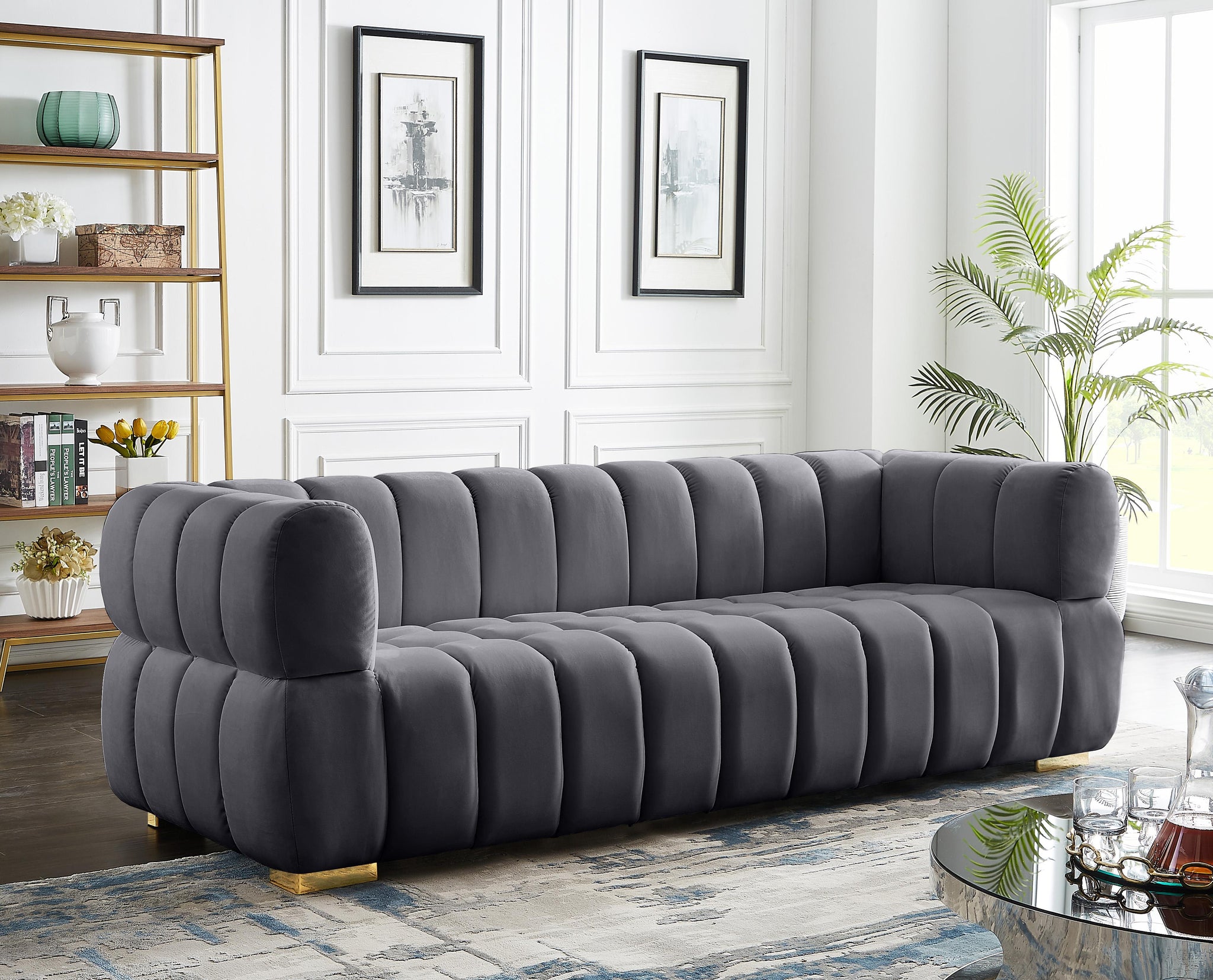 Gwen Grey Velvet Sofa - Furnish 4 Less 98 (NY)*