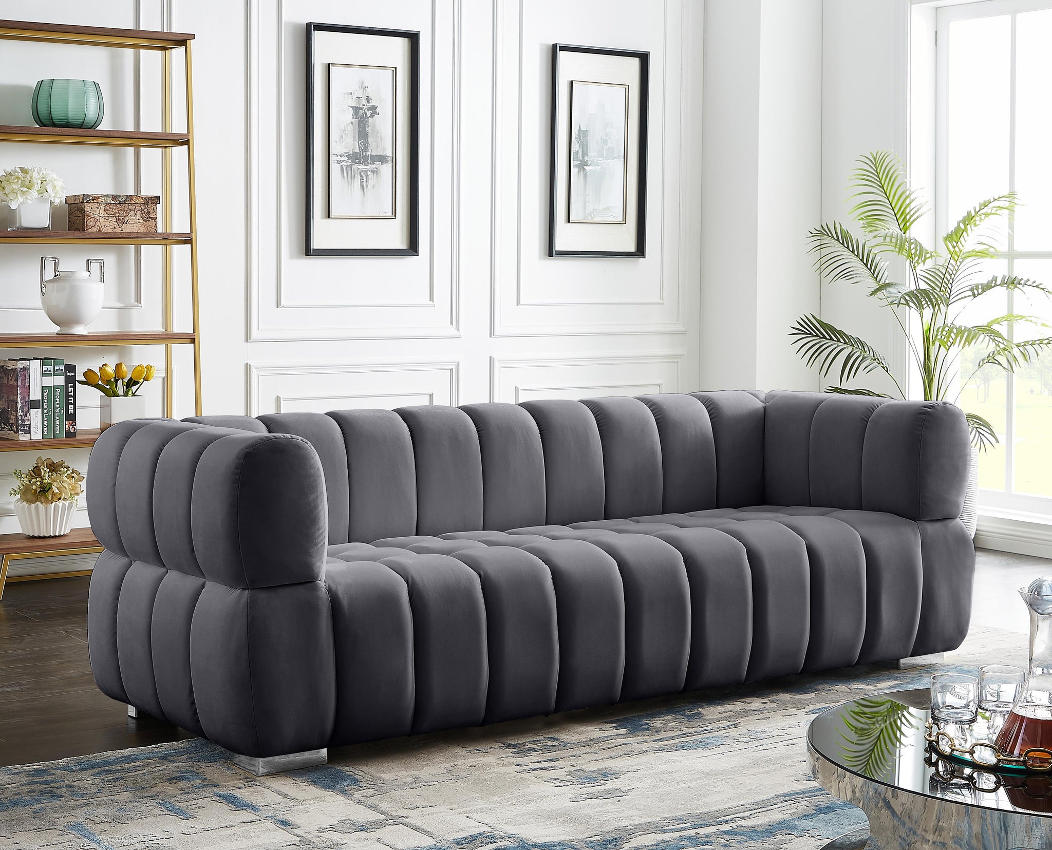 Gwen Grey Velvet Sofa - Furnish 4 Less 98 (NY)*