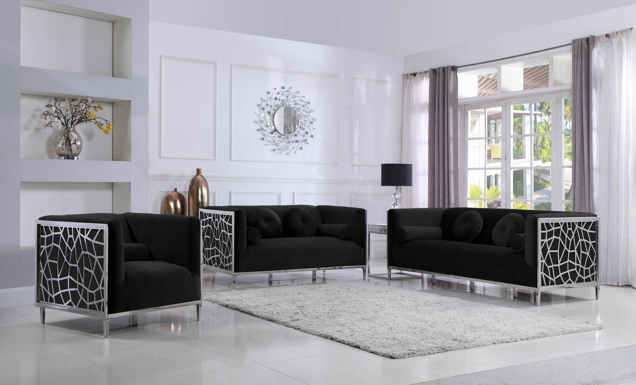 Opal Black Velvet Loveseat - Furnish 4 Less 98 (NY)*