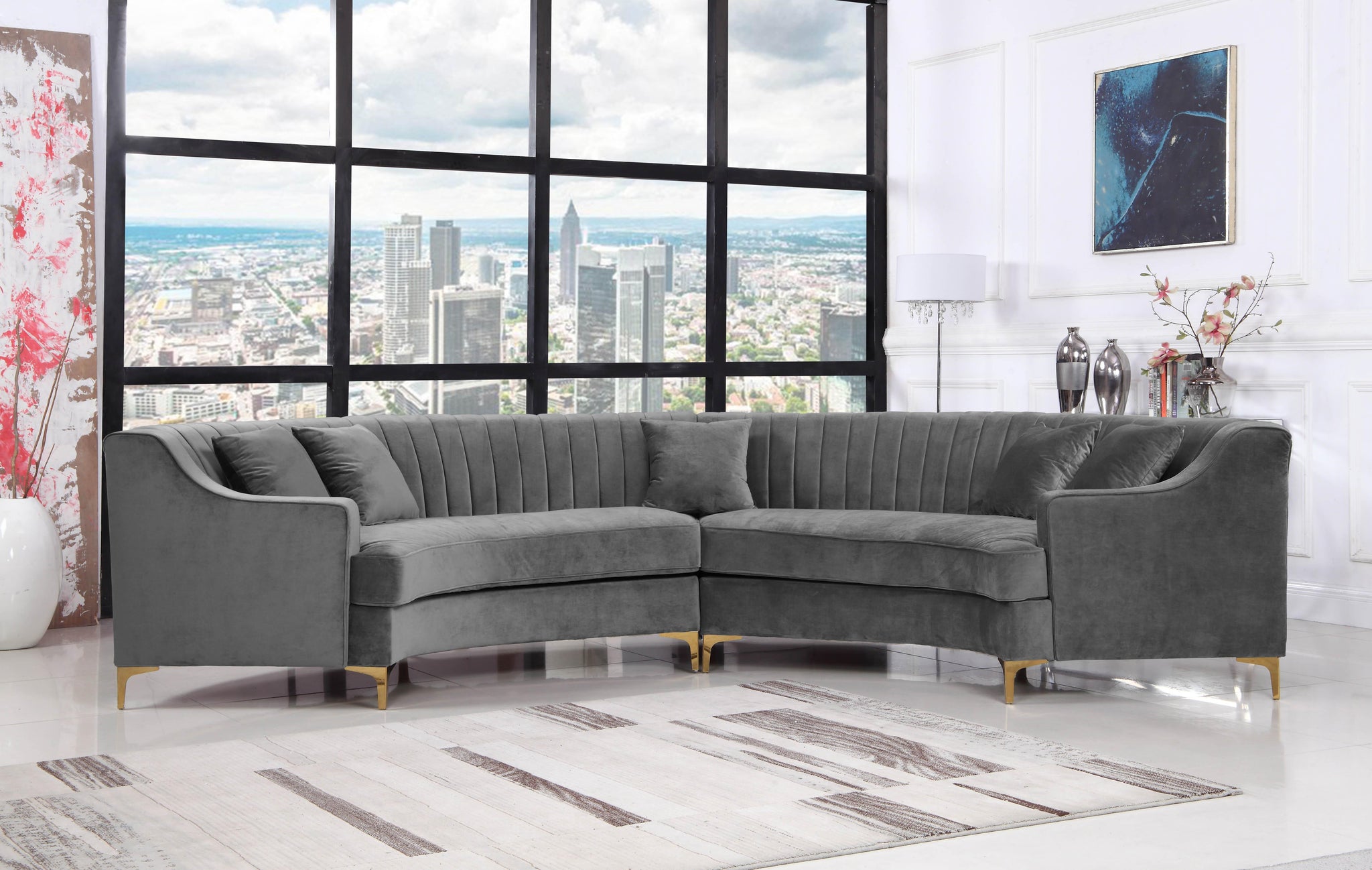 Jackson Grey Velvet 2pc. Sectional - Furnish 4 Less 98 (NY)*