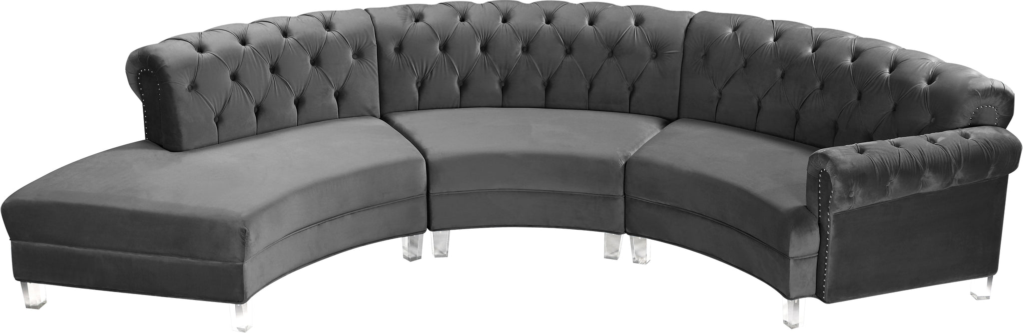 Anabella Grey Velvet 3pc. Sectional