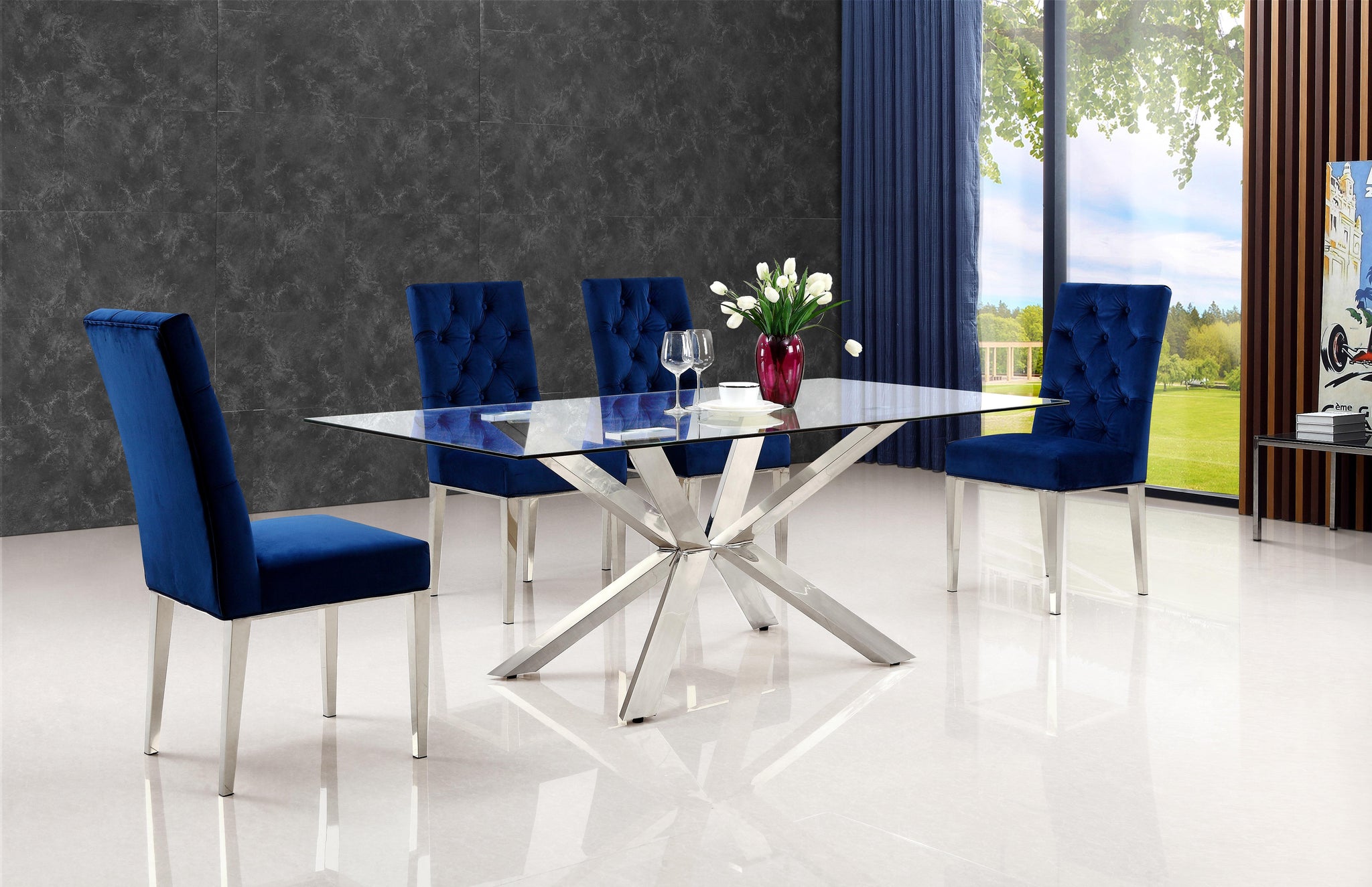 Juno Navy Velvet Dining Chair - Furnish 4 Less 98 (NY)*