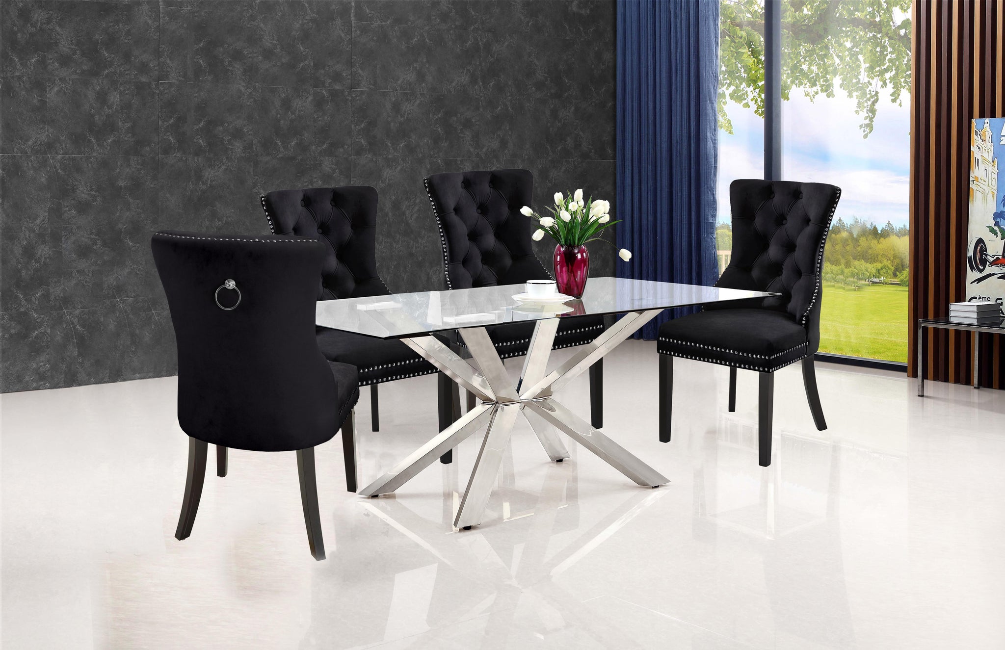 Nikki Black Velvet Dining Chair - Furnish 4 Less 98 (NY)*