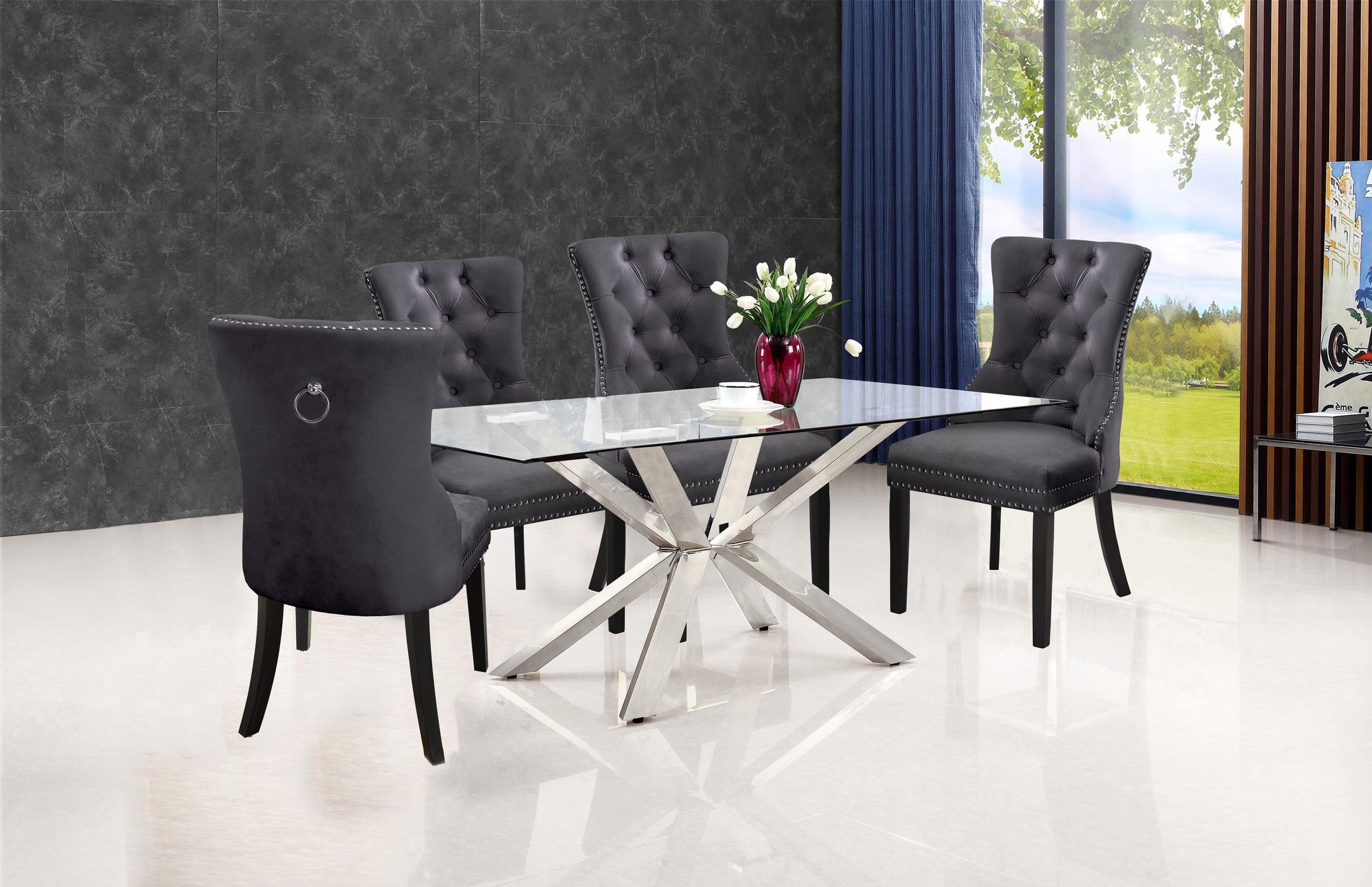 Nikki Grey Velvet Dining Chair - Furnish 4 Less 98 (NY)*