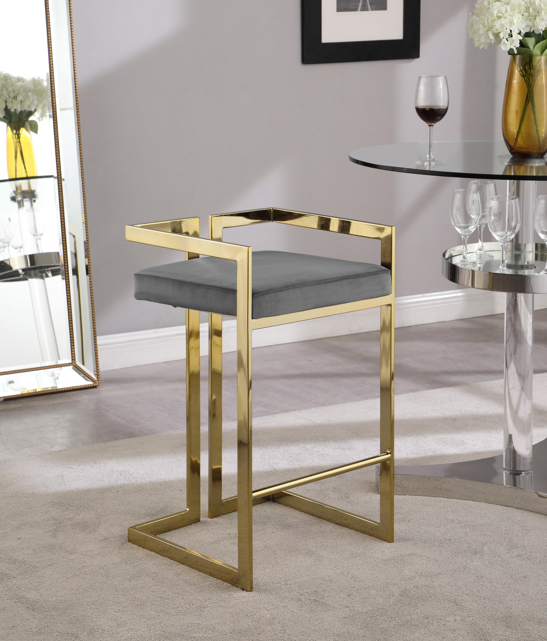 Ezra Grey Velvet Stool