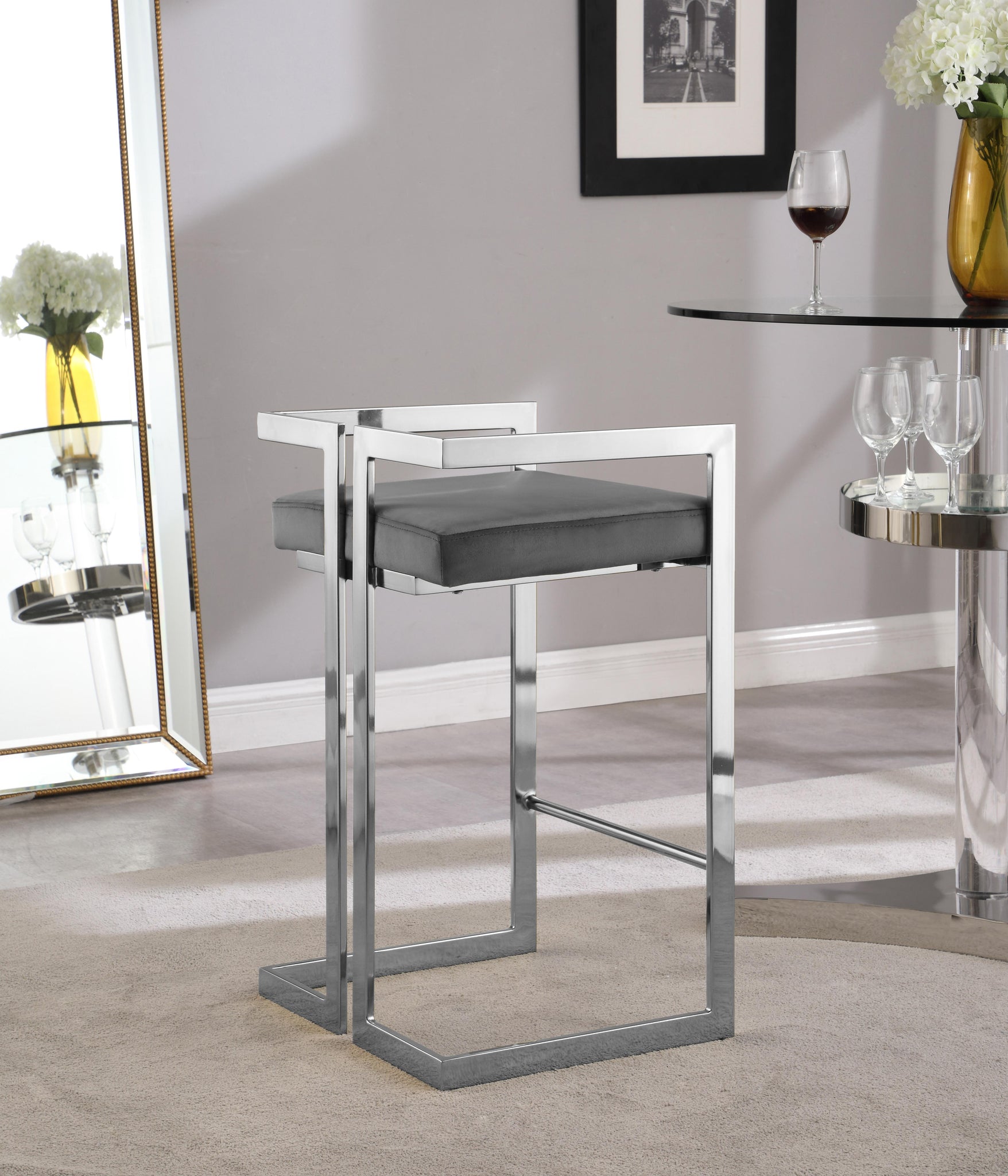 Ezra Grey Velvet Stool