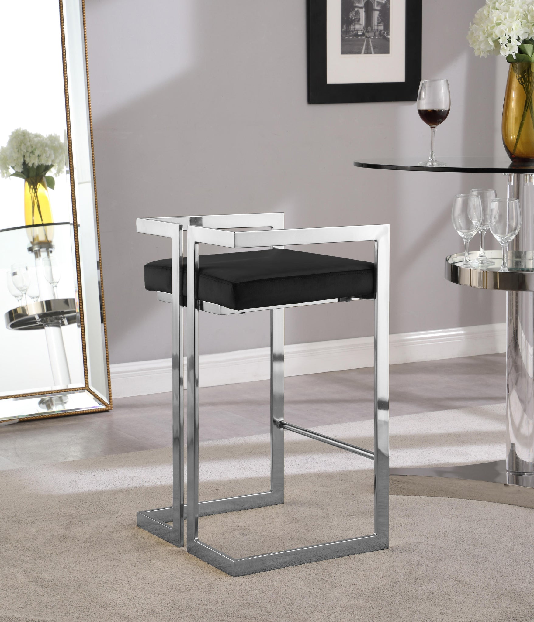 Ezra Black Velvet Stool