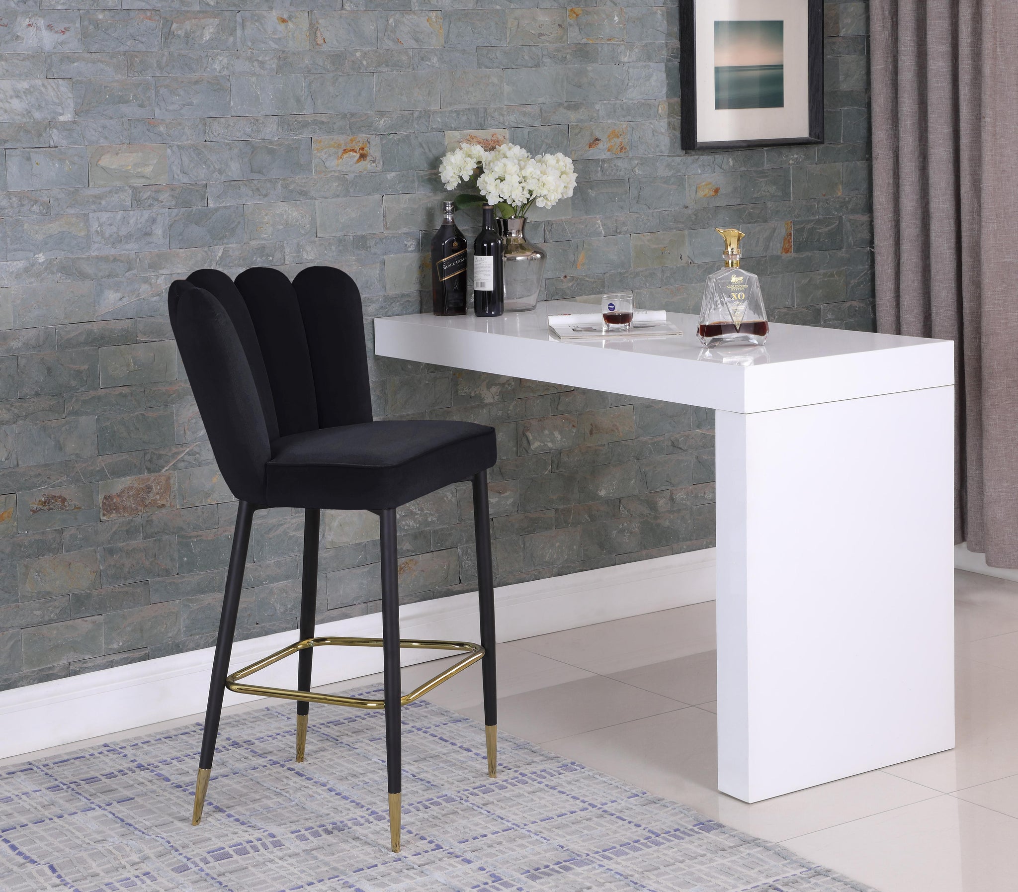 Lily Black Velvet Stool - Furnish 4 Less 98 (NY)*