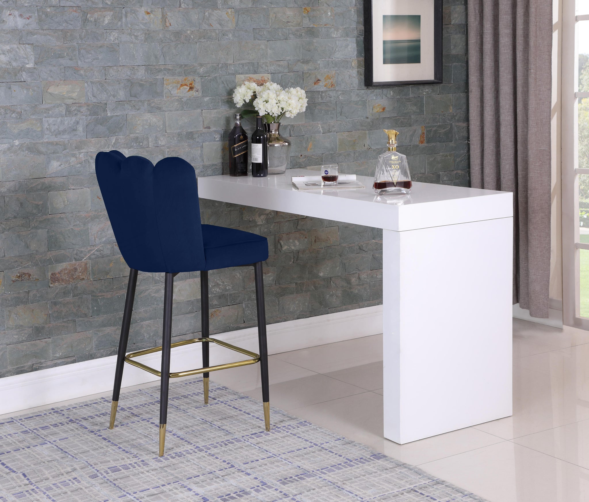 Lily Navy Velvet Stool - Furnish 4 Less 98 (NY)*