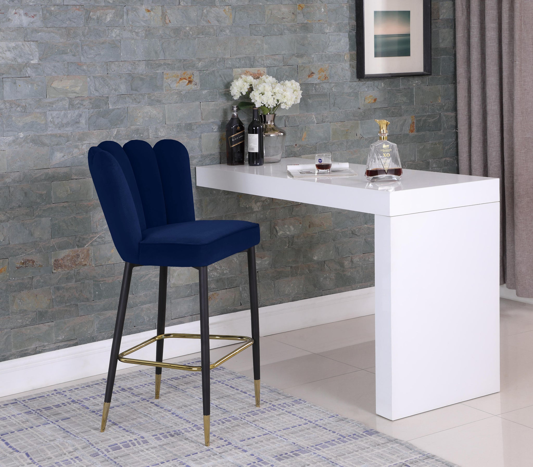 Lily Navy Velvet Stool - Furnish 4 Less 98 (NY)*