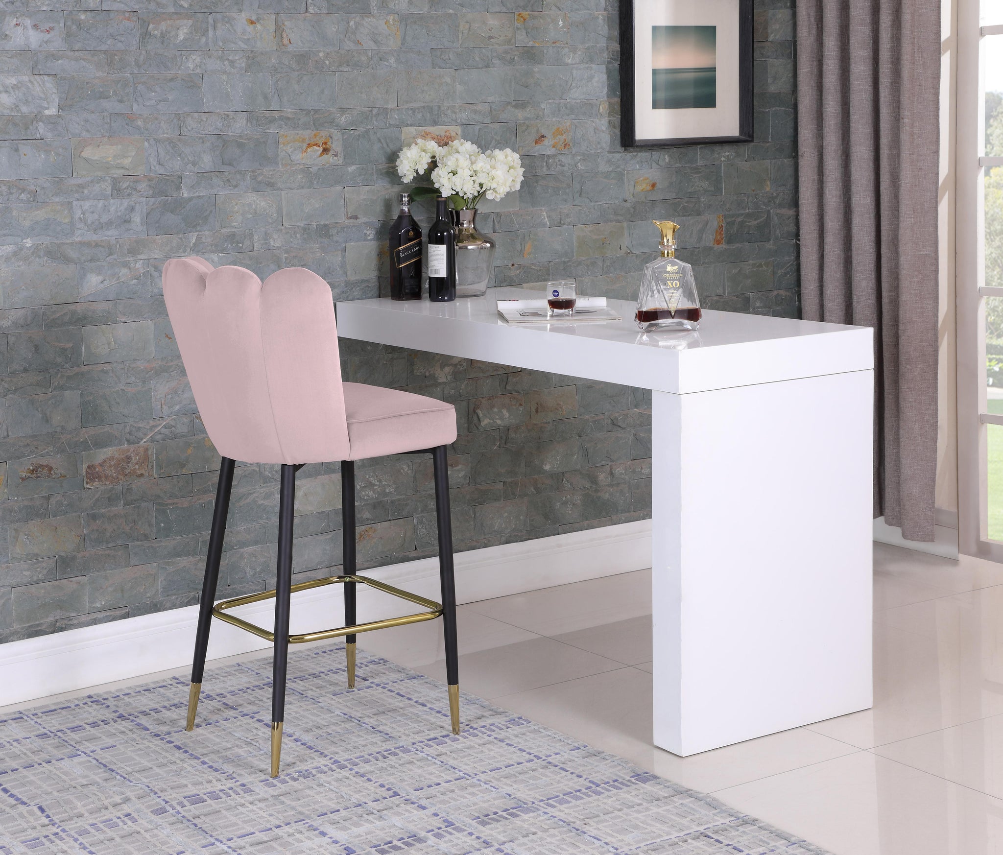 Lily Pink Velvet Stool - Furnish 4 Less 98 (NY)*