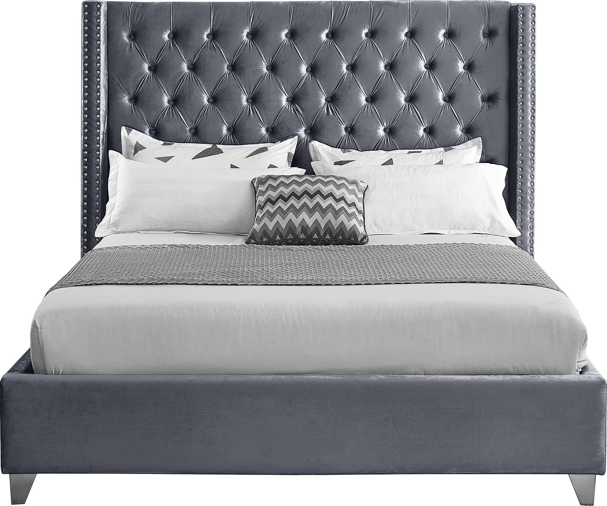 Aiden Grey Velvet King Bed - Furnish 4 Less 98 (NY)*