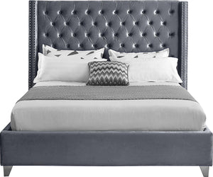 Aiden Grey Velvet King Bed - Furnish 4 Less 98 (NY)*