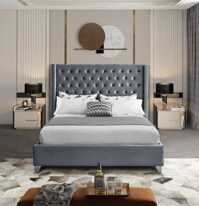 Aiden Grey Velvet Full Bed - Furnish 4 Less 98 (NY)*