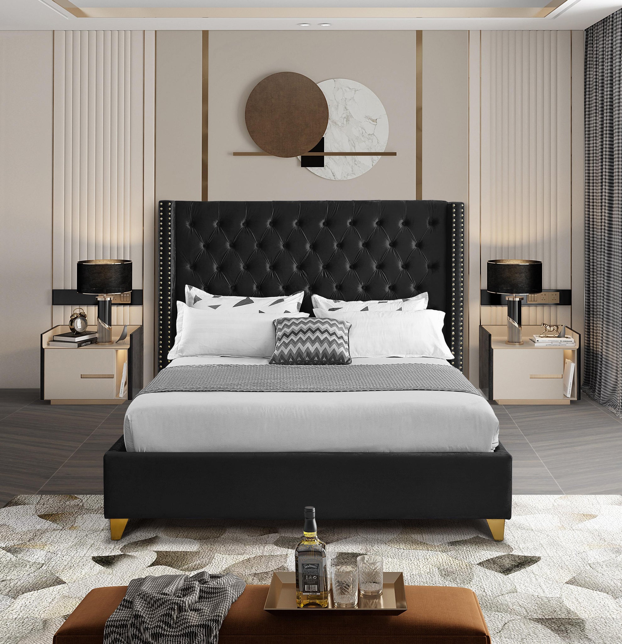 Barolo Black Velvet King Bed - Furnish 4 Less 98 (NY)*