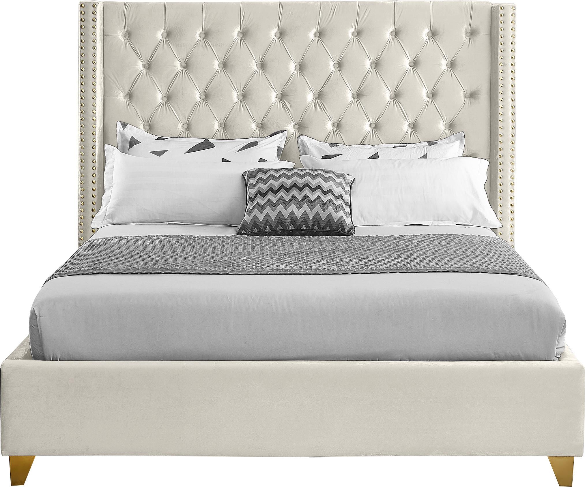 Barolo Cream Velvet Queen Bed - Furnish 4 Less 98 (NY)*