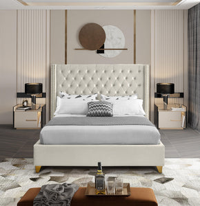 Barolo Cream Velvet Queen Bed - Furnish 4 Less 98 (NY)*