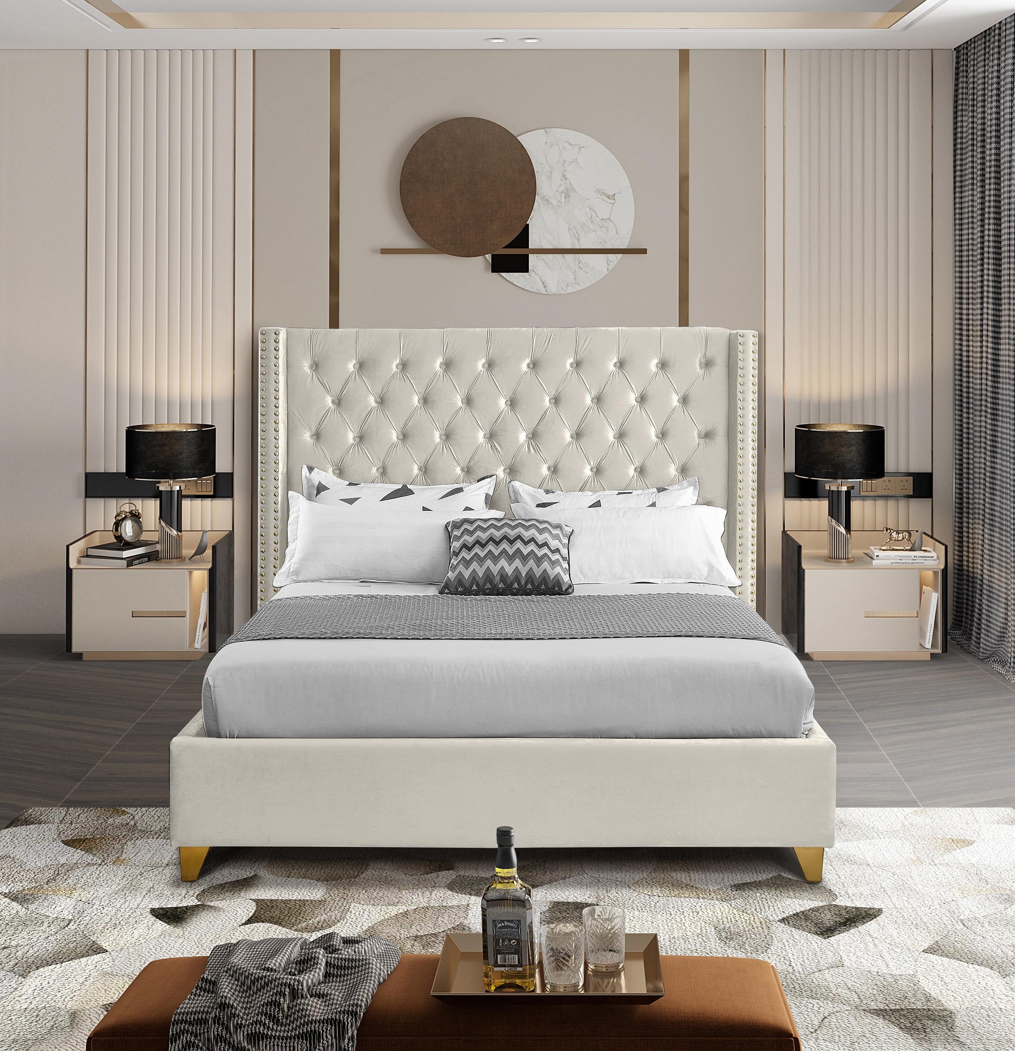 Barolo Cream Velvet Full Bed - Furnish 4 Less 98 (NY)*