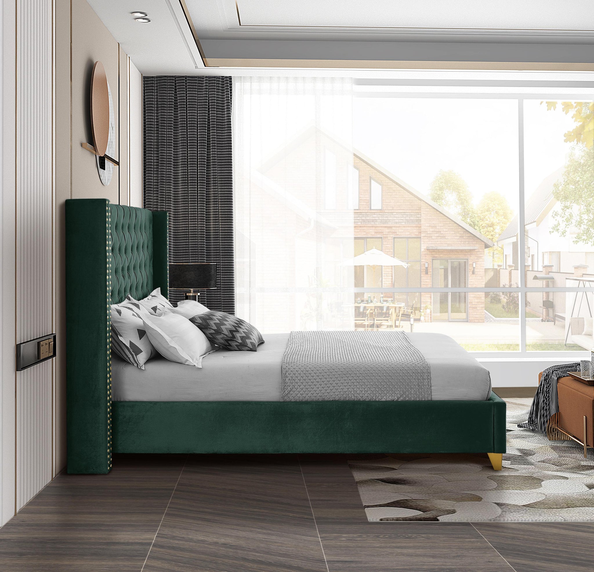 Barolo Green Velvet Full Bed - Furnish 4 Less 98 (NY)*