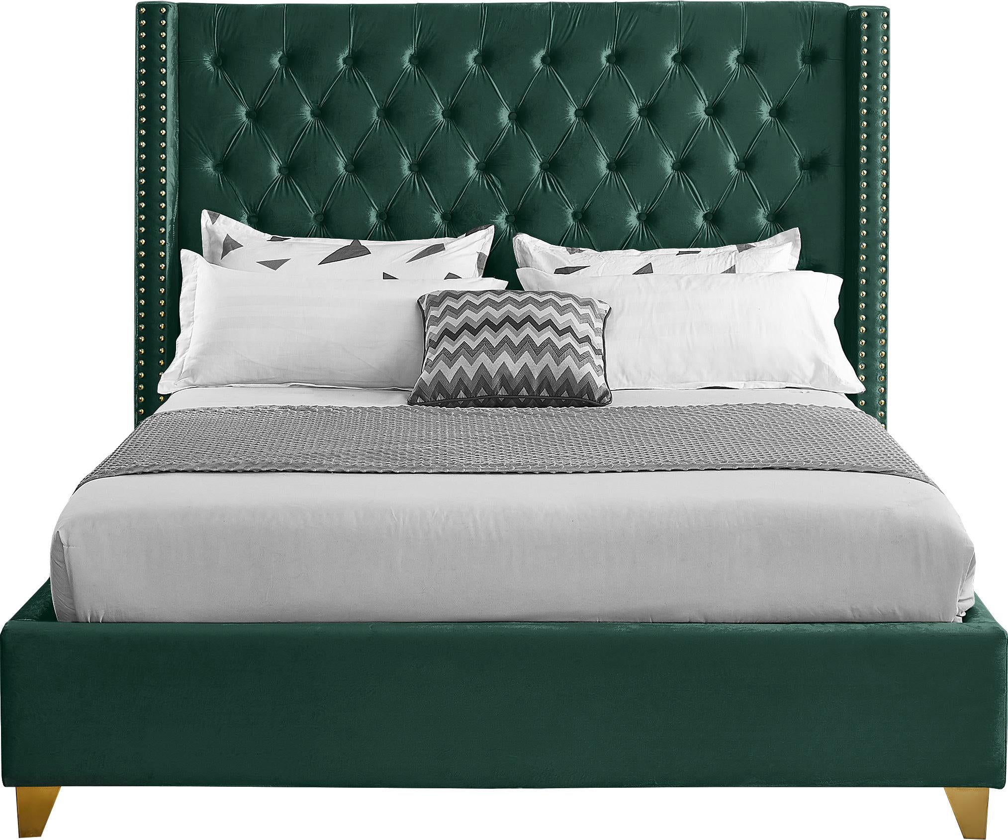 Barolo Green Velvet King Bed - Furnish 4 Less 98 (NY)*