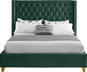 Barolo Green Velvet Queen Bed - Furnish 4 Less 98 (NY)*