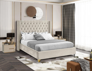 Barolo Cream Velvet Queen Bed - Furnish 4 Less 98 (NY)*