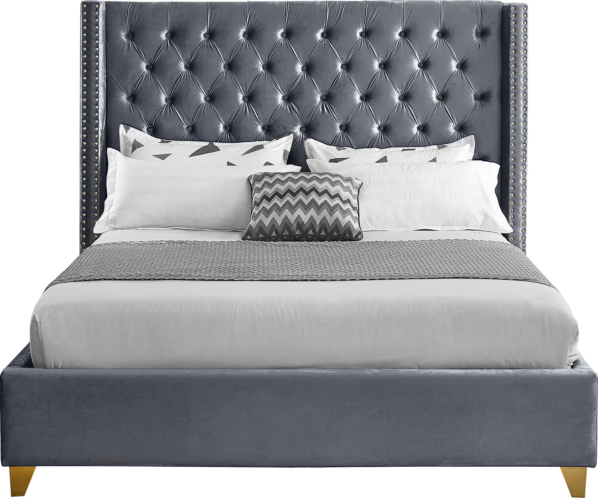 Barolo Grey Velvet Queen Bed - Furnish 4 Less 98 (NY)*