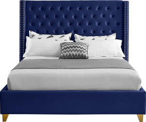 Barolo Navy Velvet Queen Bed - Furnish 4 Less 98 (NY)*