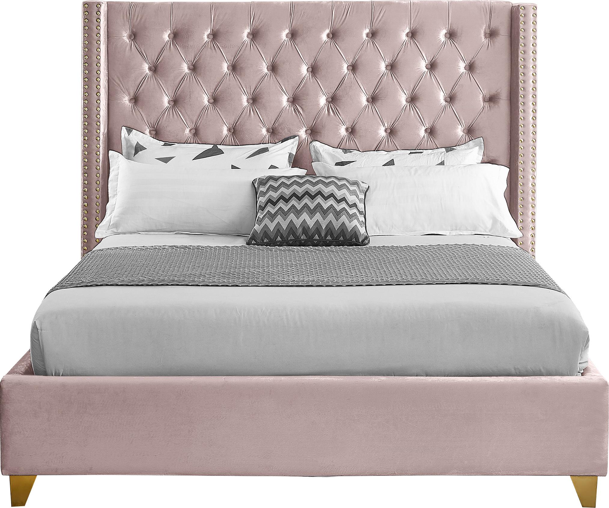 Barolo Pink Velvet King Bed - Furnish 4 Less 98 (NY)*