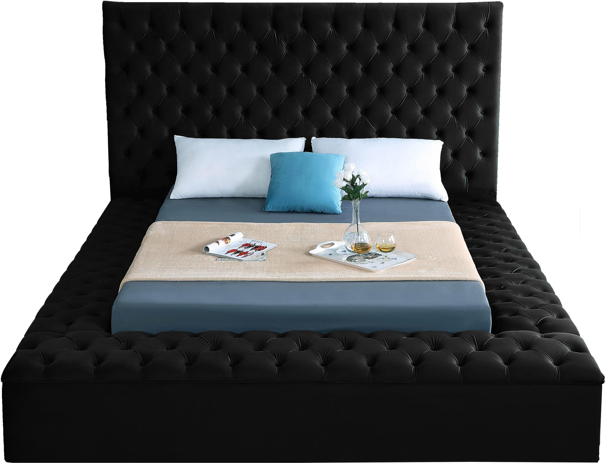 Bliss Black Velvet King Bed (3 Boxes) - Furnish 4 Less 98 (NY)*