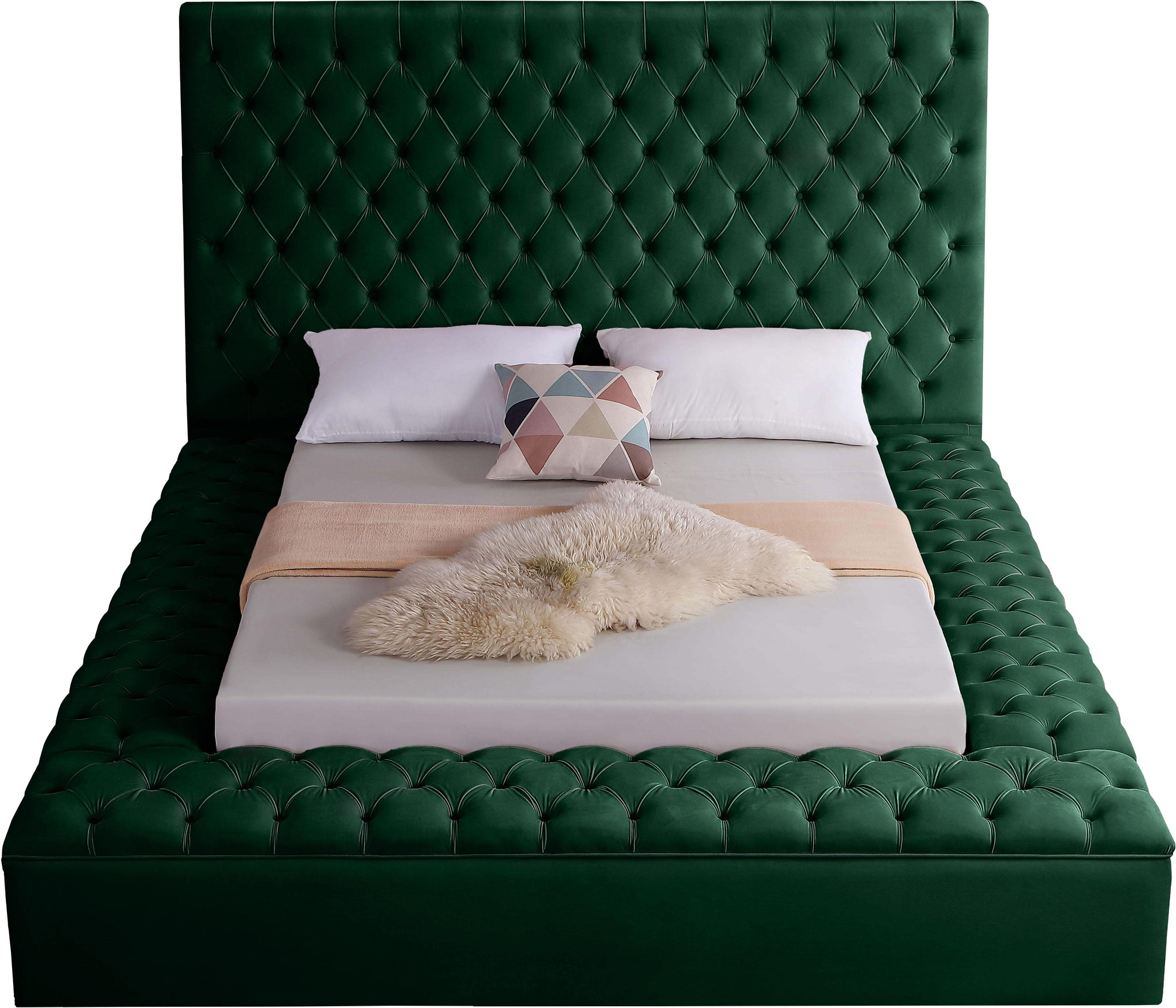 Bliss Green Velvet Queen Bed (3 Boxes) - Furnish 4 Less 98 (NY)*