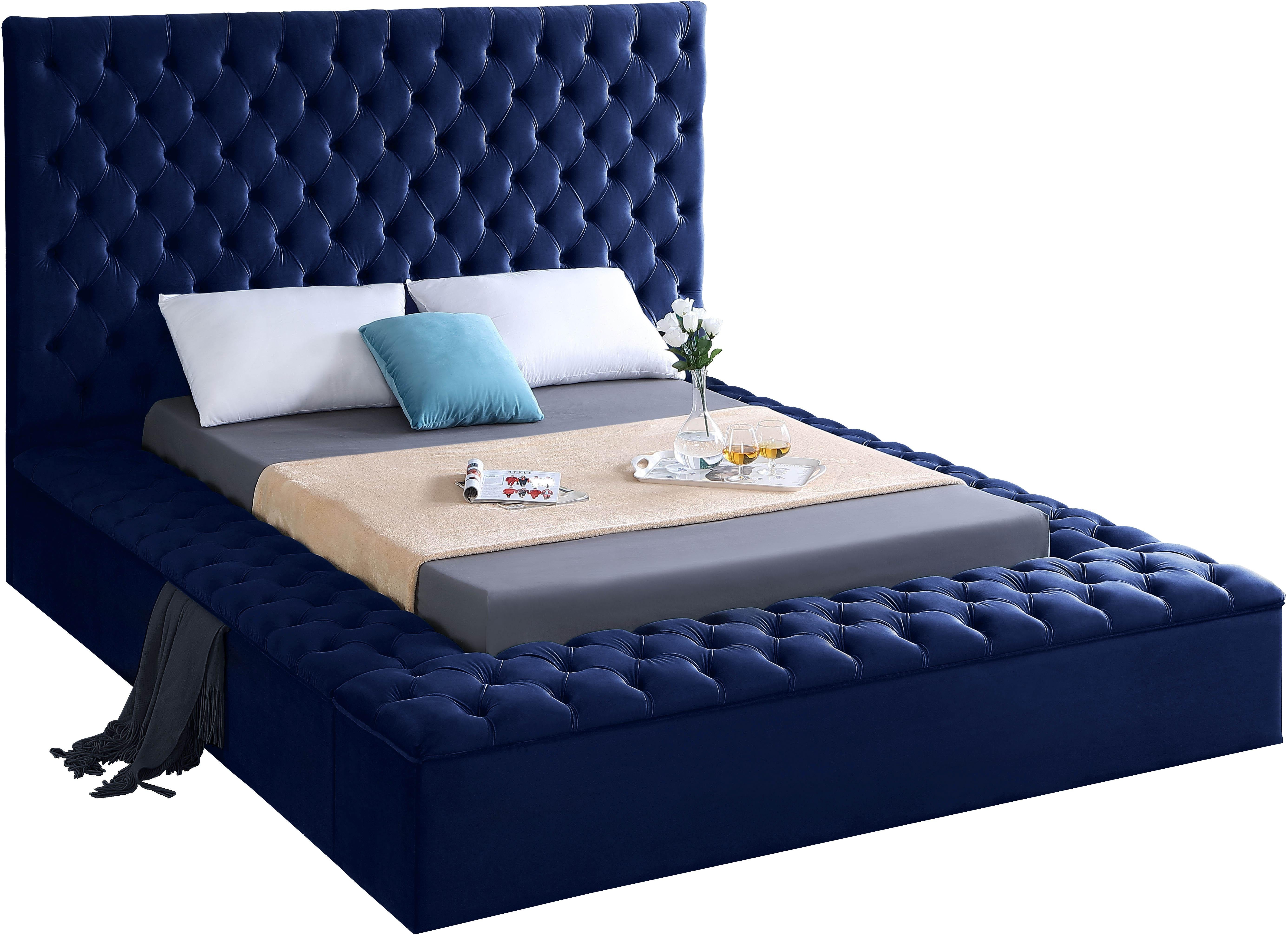 Bliss Navy Velvet King Bed (3 Boxes)