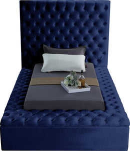 Bliss Navy Velvet Twin Bed (3 Boxes) - Furnish 4 Less 98 (NY)*