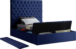 Bliss Navy Velvet Twin Bed (3 Boxes) - Furnish 4 Less 98 (NY)*