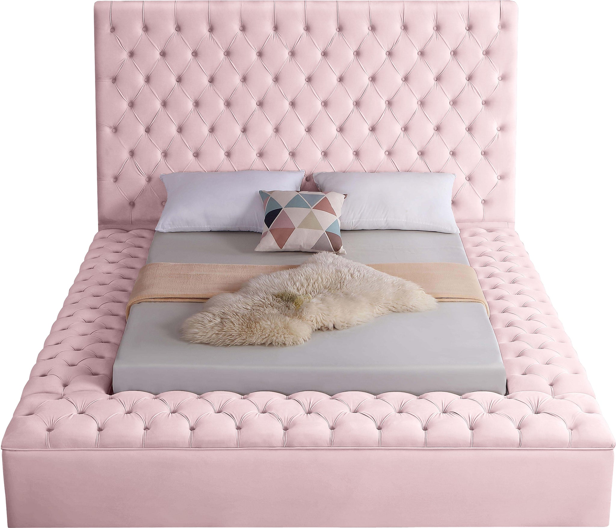 Bliss Pink Velvet Queen Bed (3 Boxes) - Furnish 4 Less 98 (NY)*