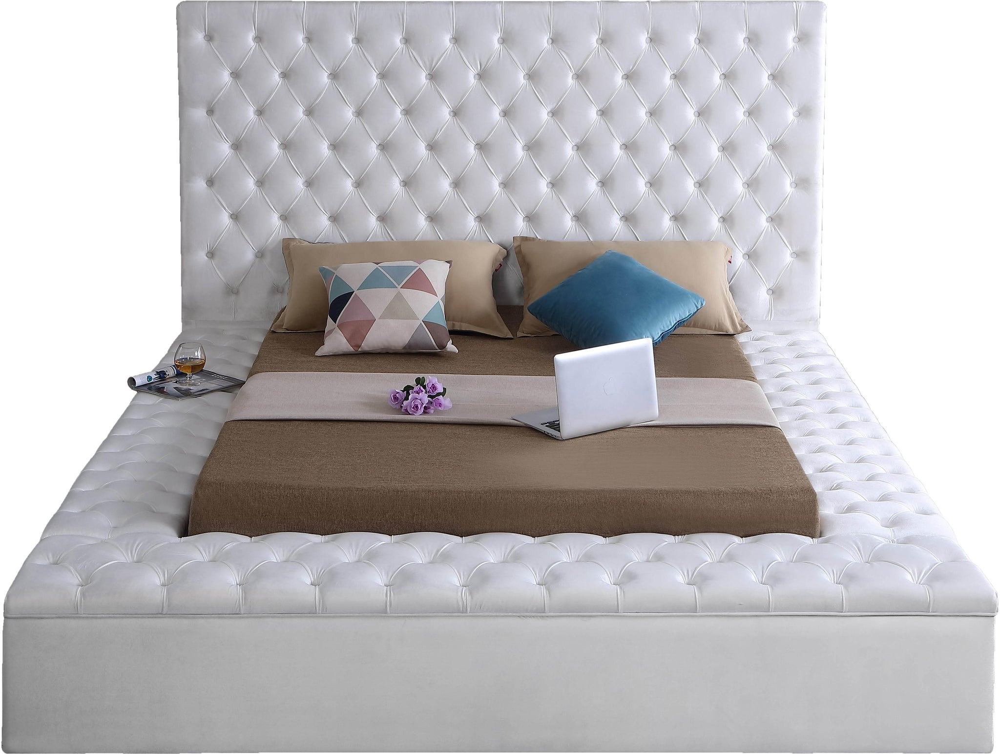 Bliss White Velvet Queen Bed (3 Boxes) - Furnish 4 Less 98 (NY)*