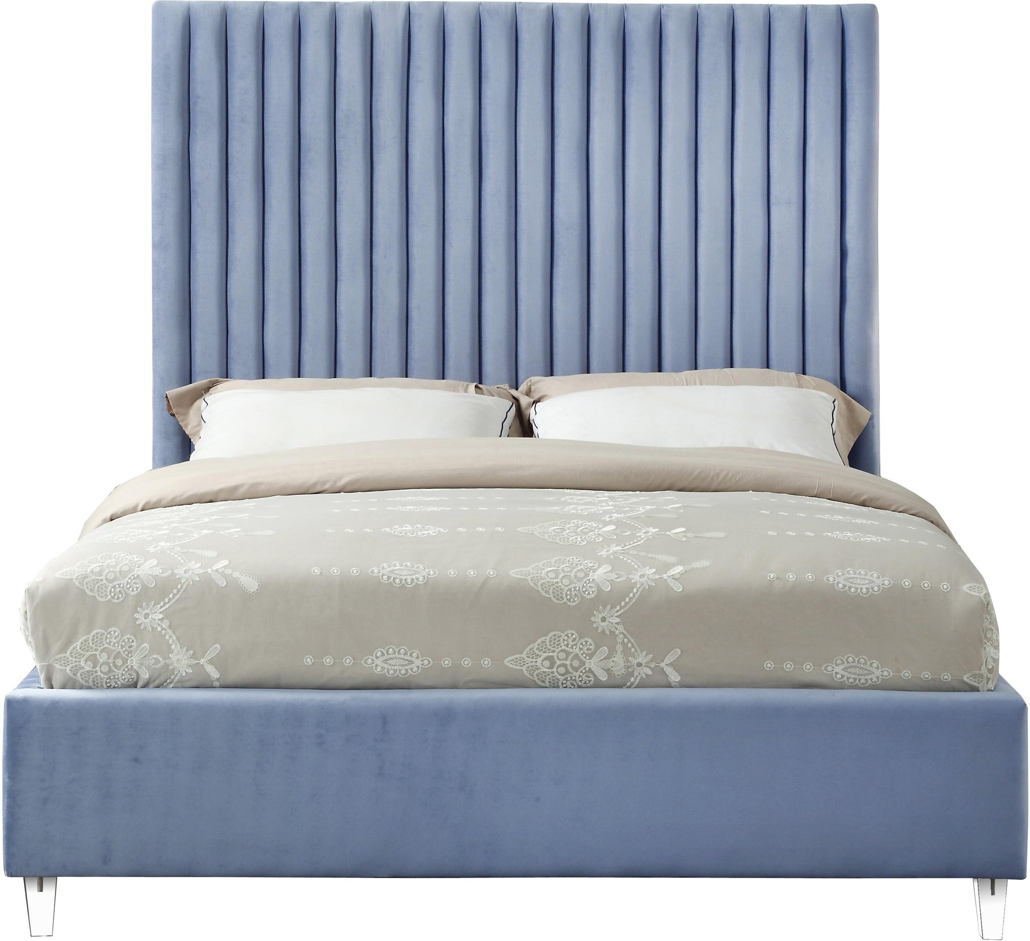 Candace Sky Blue Velvet Queen Bed - Furnish 4 Less 98 (NY)*