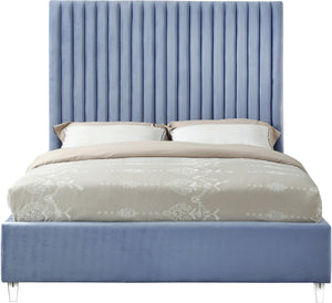 Candace Sky Blue Velvet Queen Bed - Furnish 4 Less 98 (NY)*