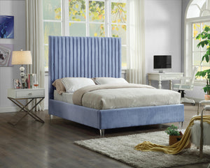 Candace Sky Blue Velvet Full Bed - Furnish 4 Less 98 (NY)*