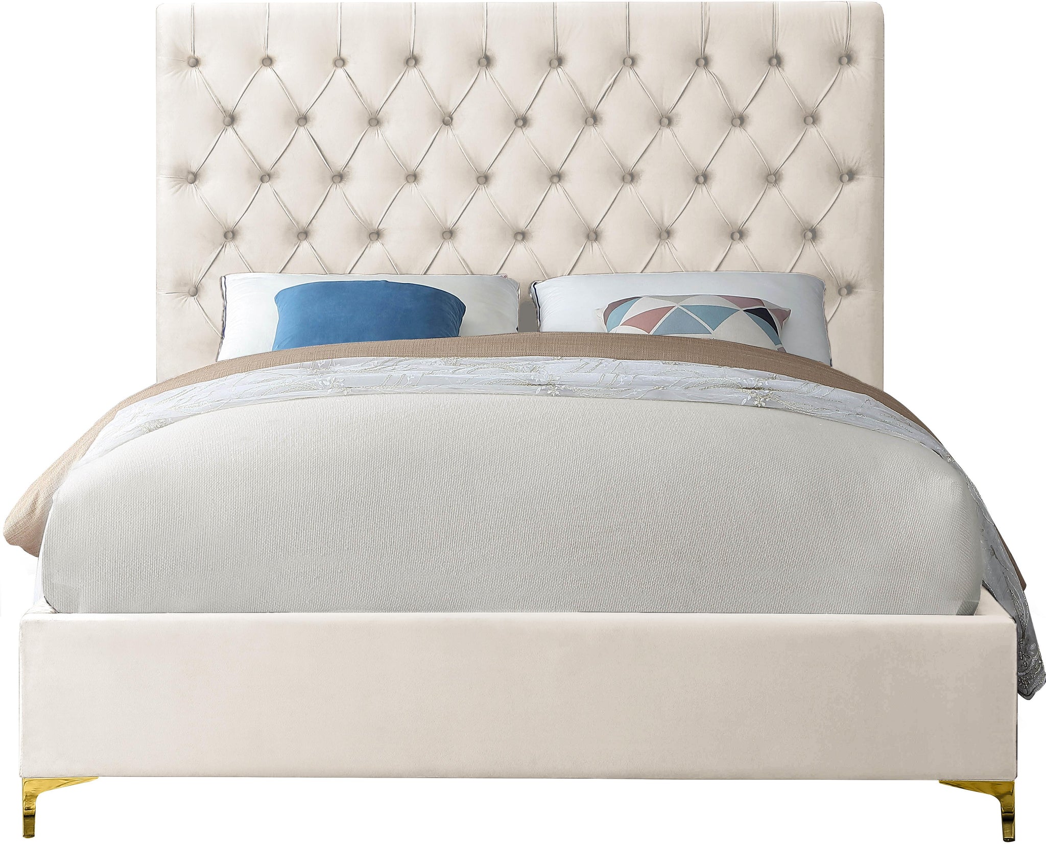 Cruz Cream Velvet Full Bed - Furnish 4 Less 98 (NY)*