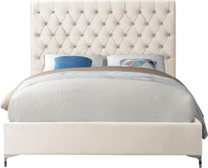 Cruz Cream Velvet Queen Bed - Furnish 4 Less 98 (NY)*