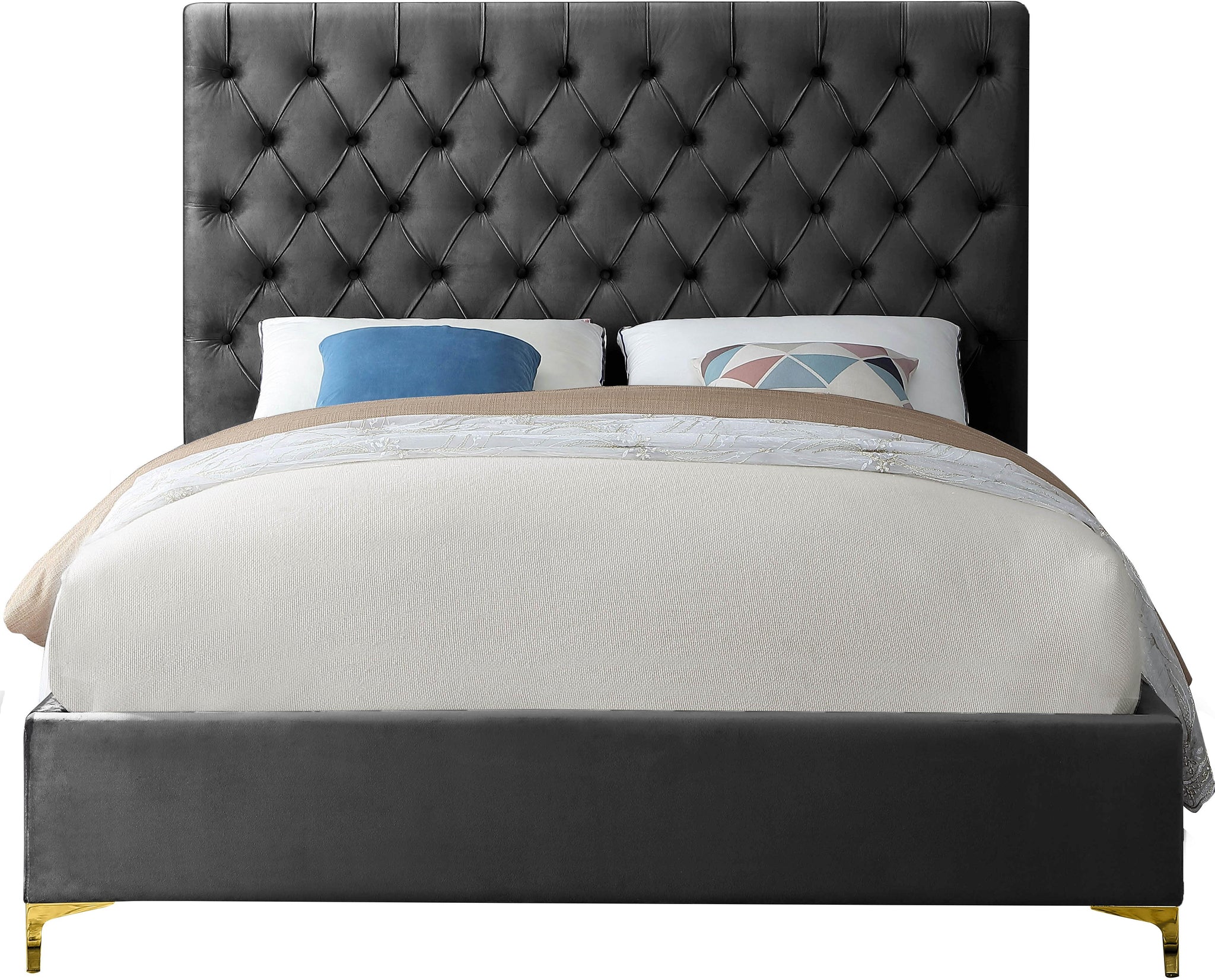 Cruz Grey Velvet Queen Bed - Furnish 4 Less 98 (NY)*