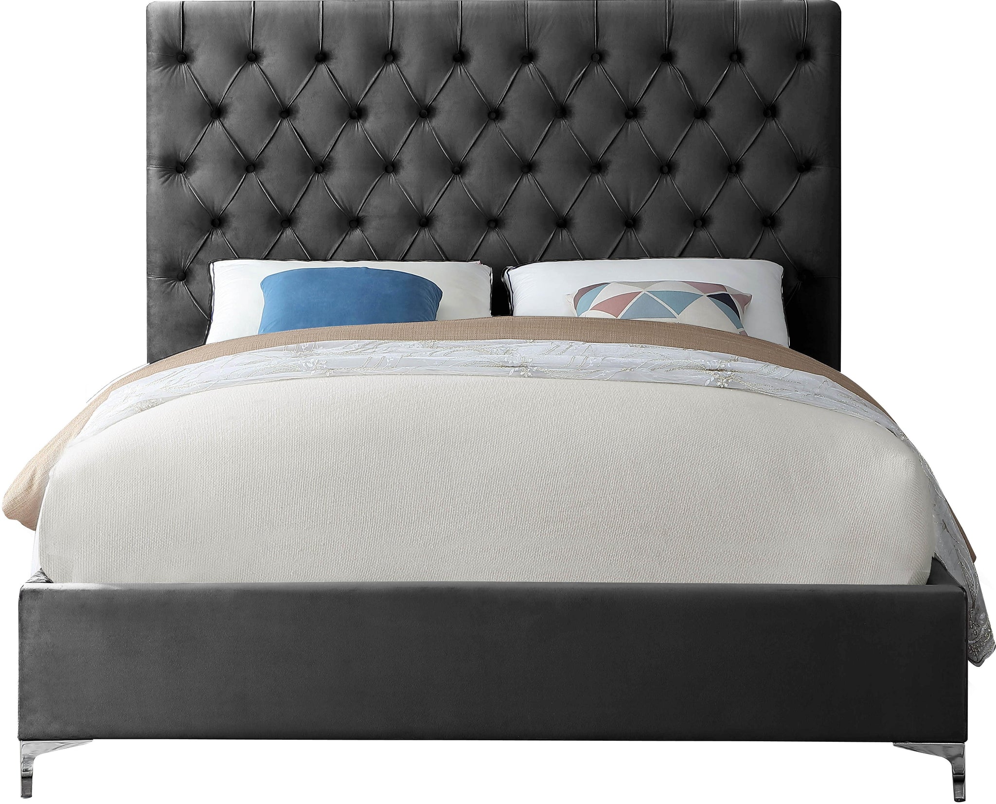 Cruz Grey Velvet King Bed - Furnish 4 Less 98 (NY)*