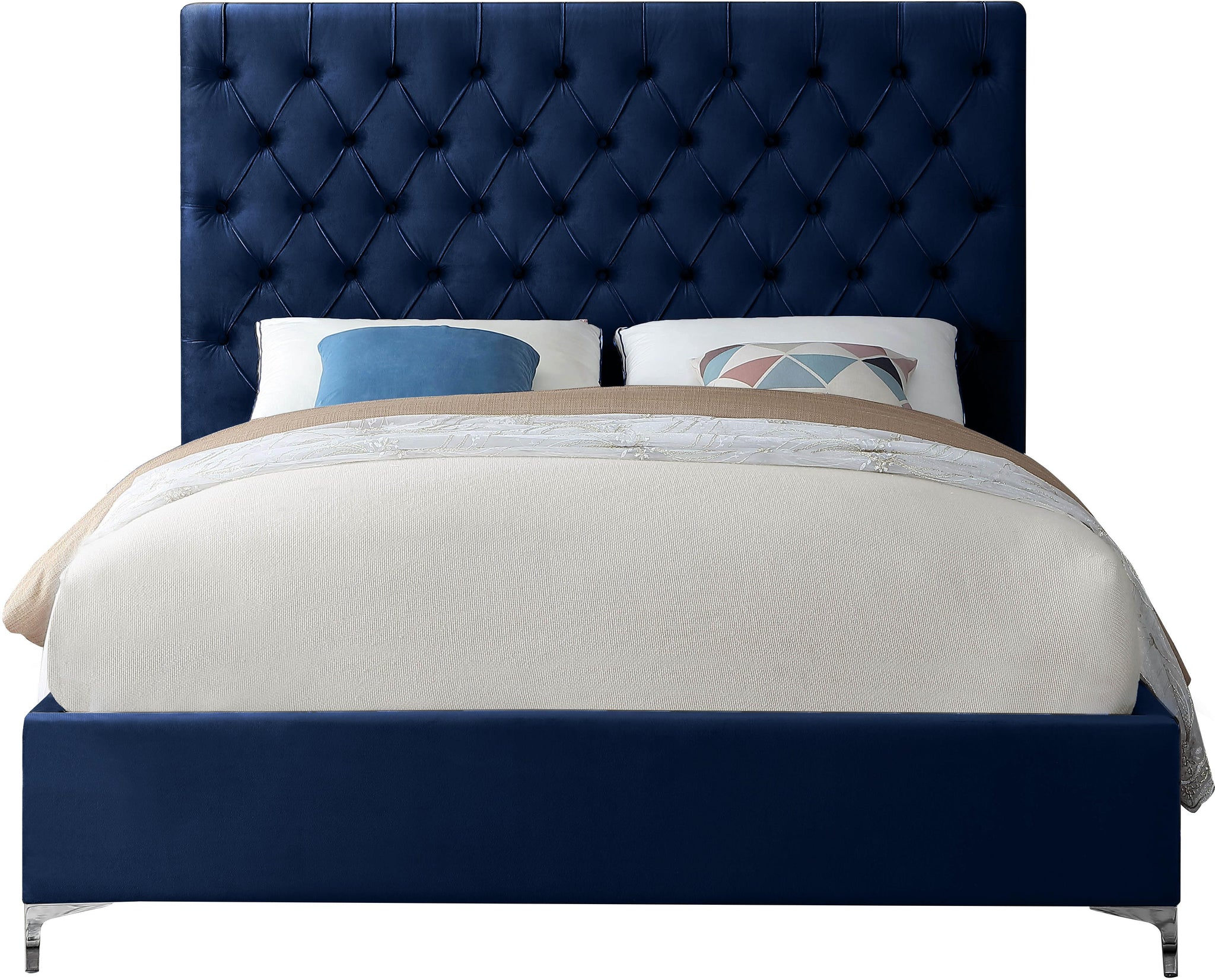 Cruz Navy Velvet King Bed - Furnish 4 Less 98 (NY)*